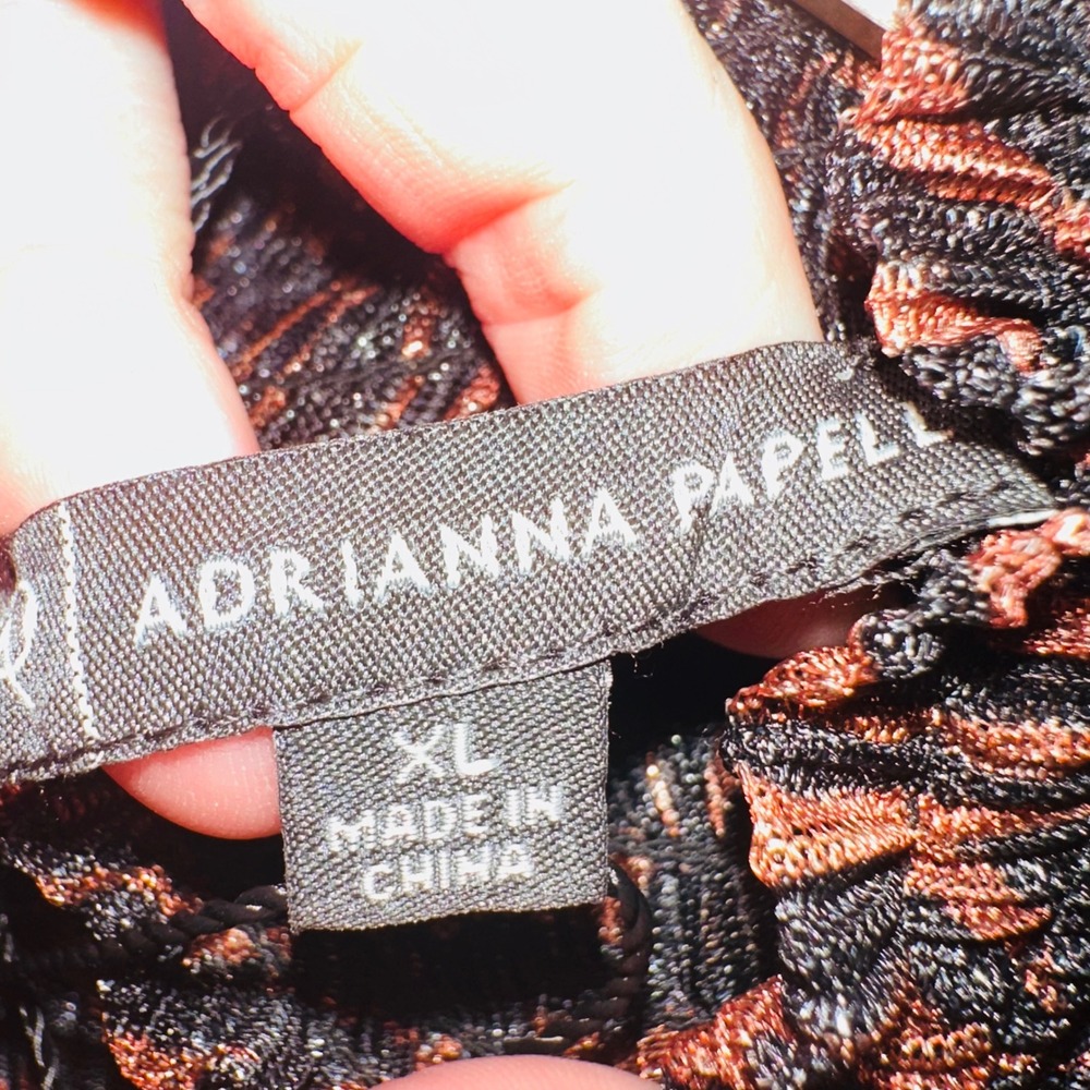 Adrianna Papell Plisse Mock Neck Top Copper Black Animal Print XL NWT Mobwife - Picture 4 of 8